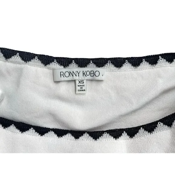 Ronny Kobo White Black Off Shoulder Stretchy Knit Top - Size XS - Picture 4 of 12